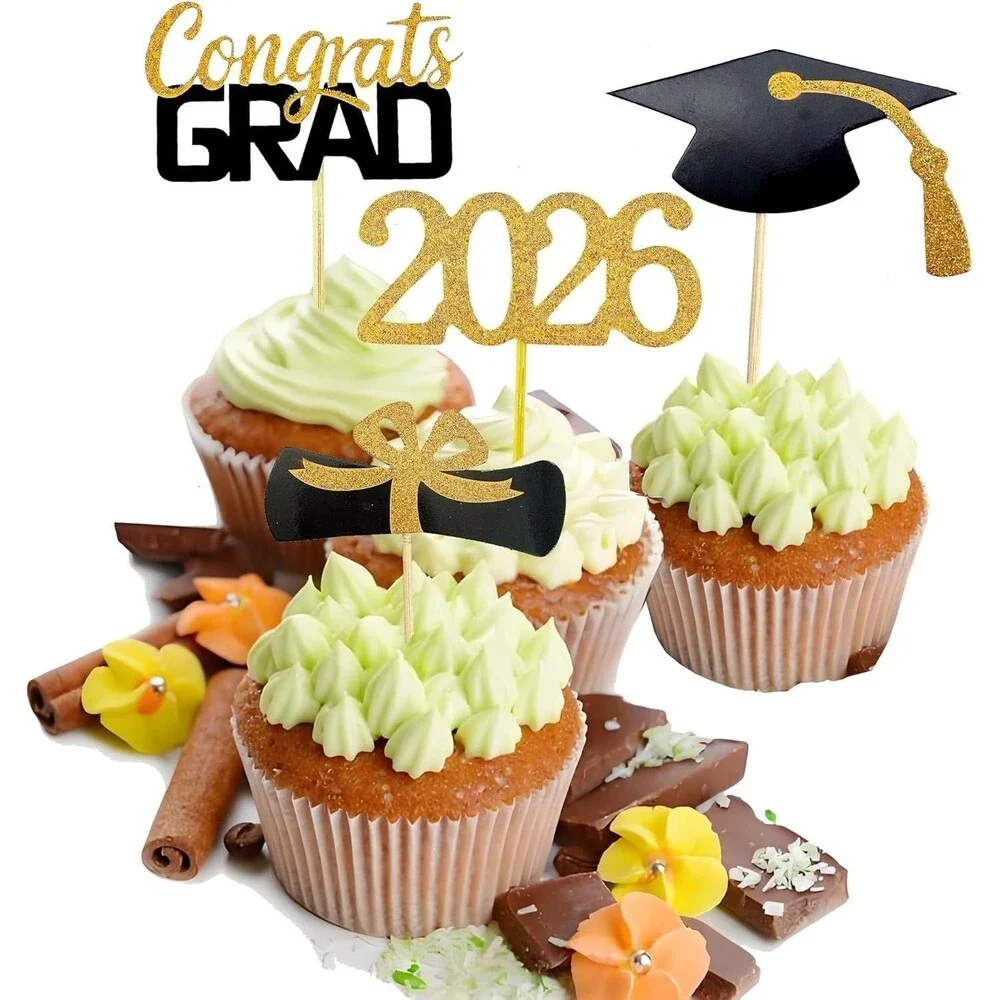 2026 Graduation Cupcake Toppers, 48 PCS Food/Appetizer Picks For